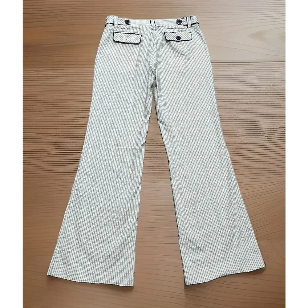 Susan Monaco Women's 8 Trousers Y2K Pinstripe Seersucker Wide Leg Mid Rise Pants